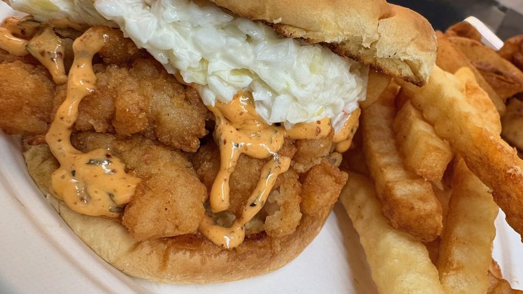 Fried shrimp po' boy at Rustic Reel